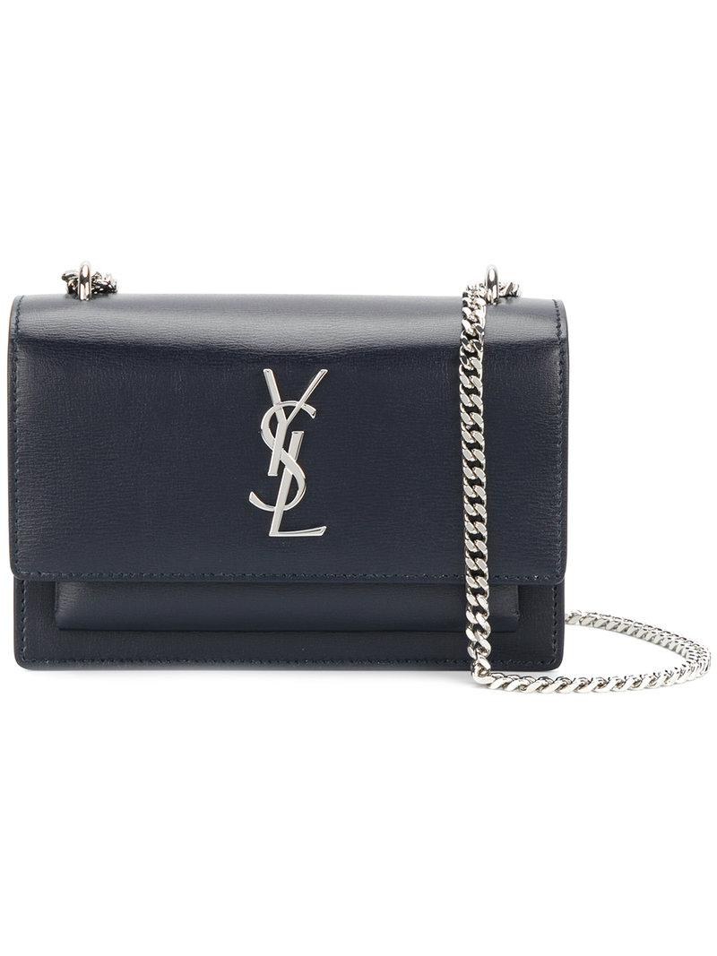 Saint Laurent Leather Mini Sunset Chain Wallet in Blue Lyst