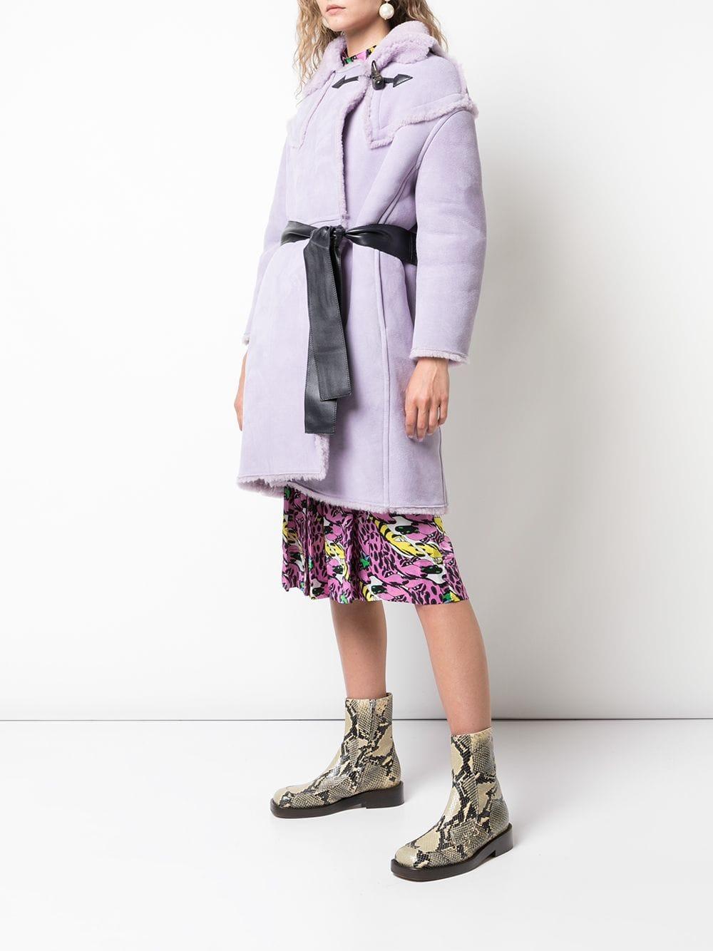 Marni Leather Shearling Duffle Coat in Mauve (Purple