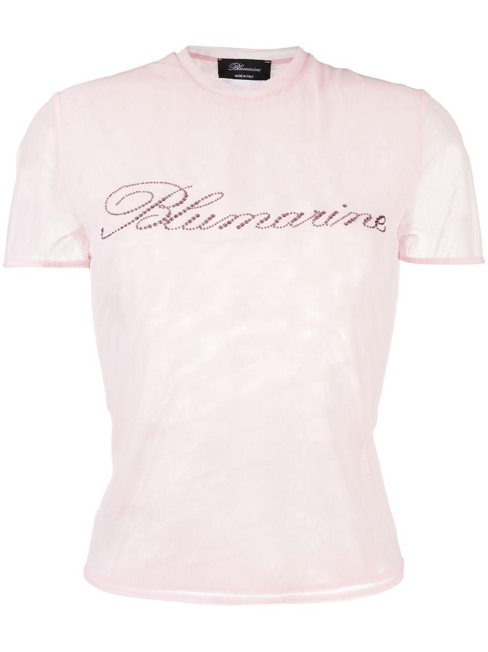 Blumarine Logoembellished Mesh Top in Pink Lyst