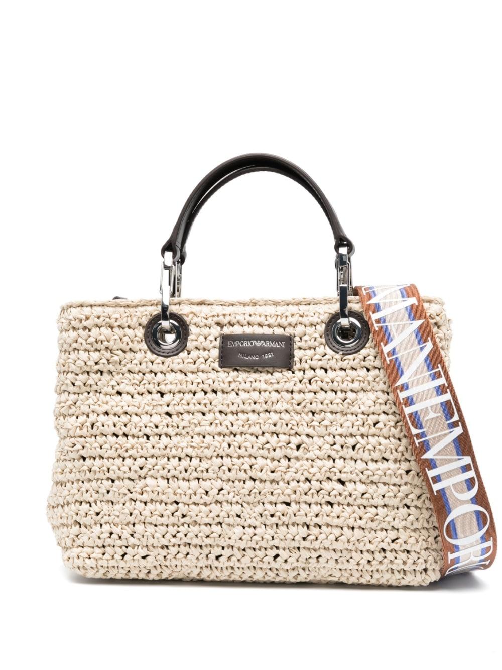 Emporio Armani Logopatch Raffia Tote Bag in Metallic Lyst