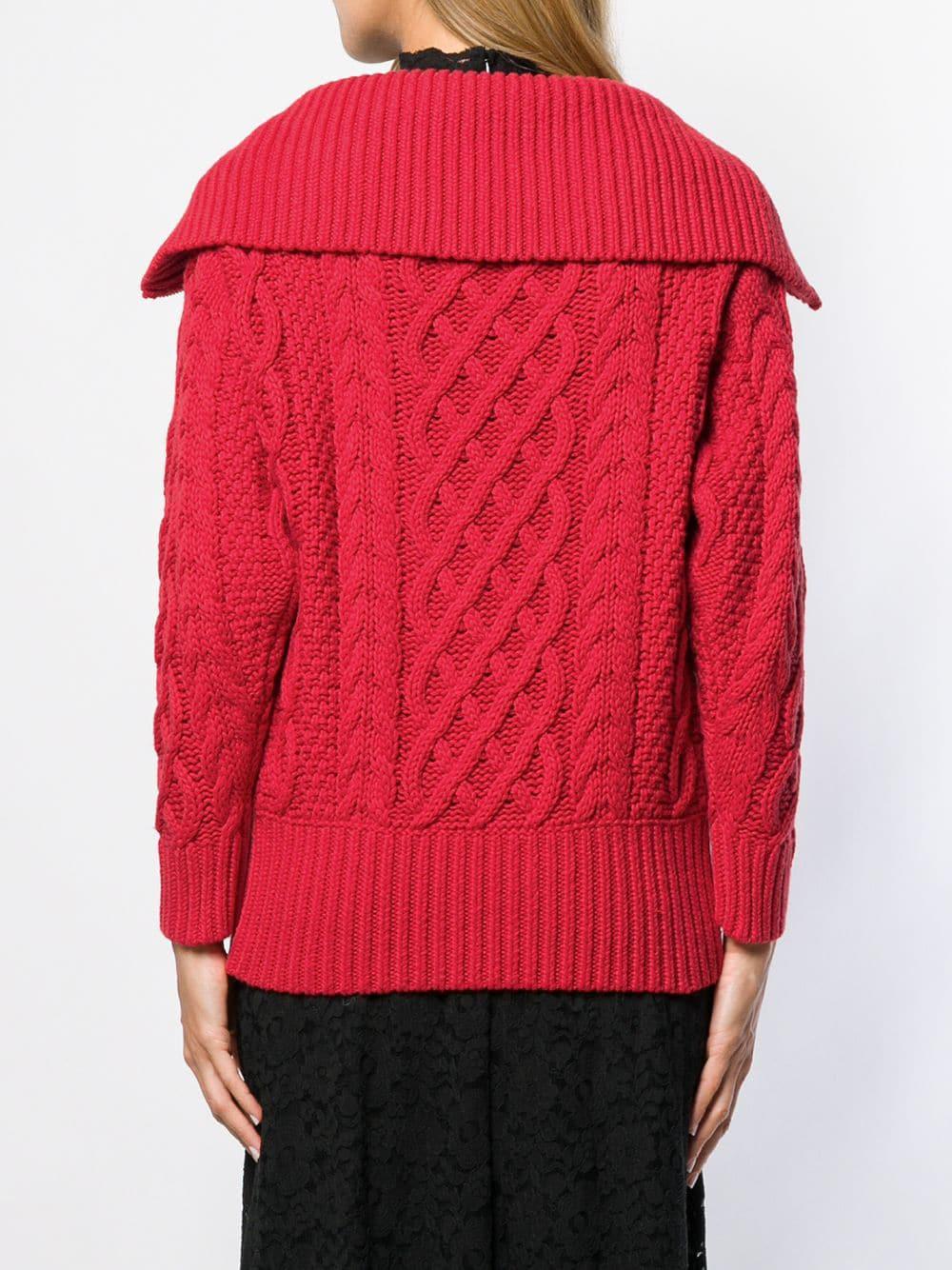 SelfPortrait Cotton Cableknit Cardigan in Red Lyst