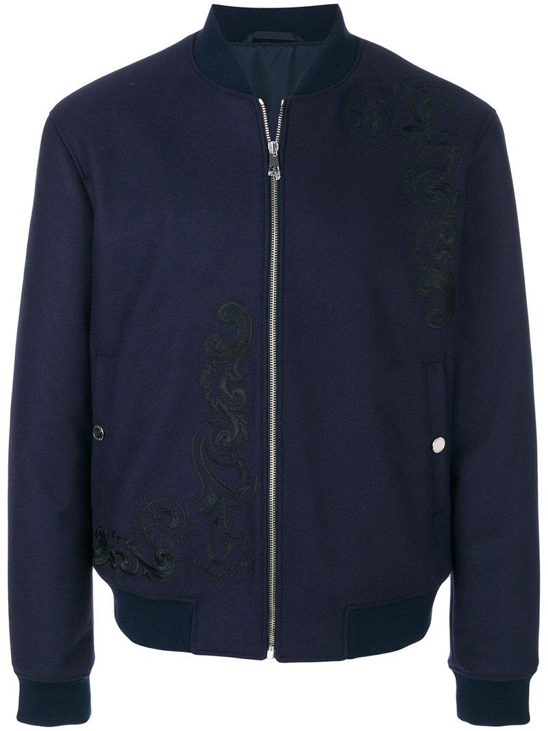Lyst Versace Embroidered Bomber Jacket in Blue for Men