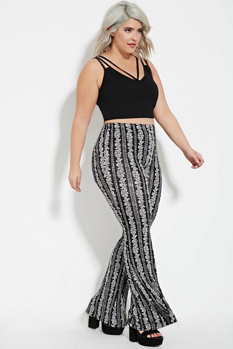 Forever 21 Synthetic Plus Size Floral Stripe Flared Pants in Black Lyst