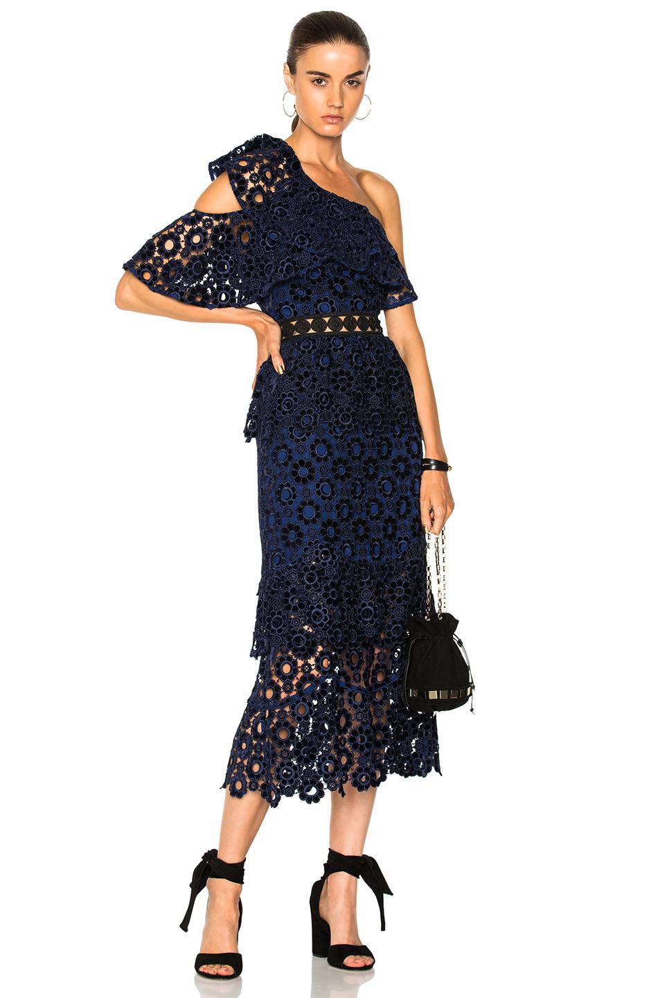 Lyst SelfPortrait One Shoulder Midi Dress In Navy in Blue