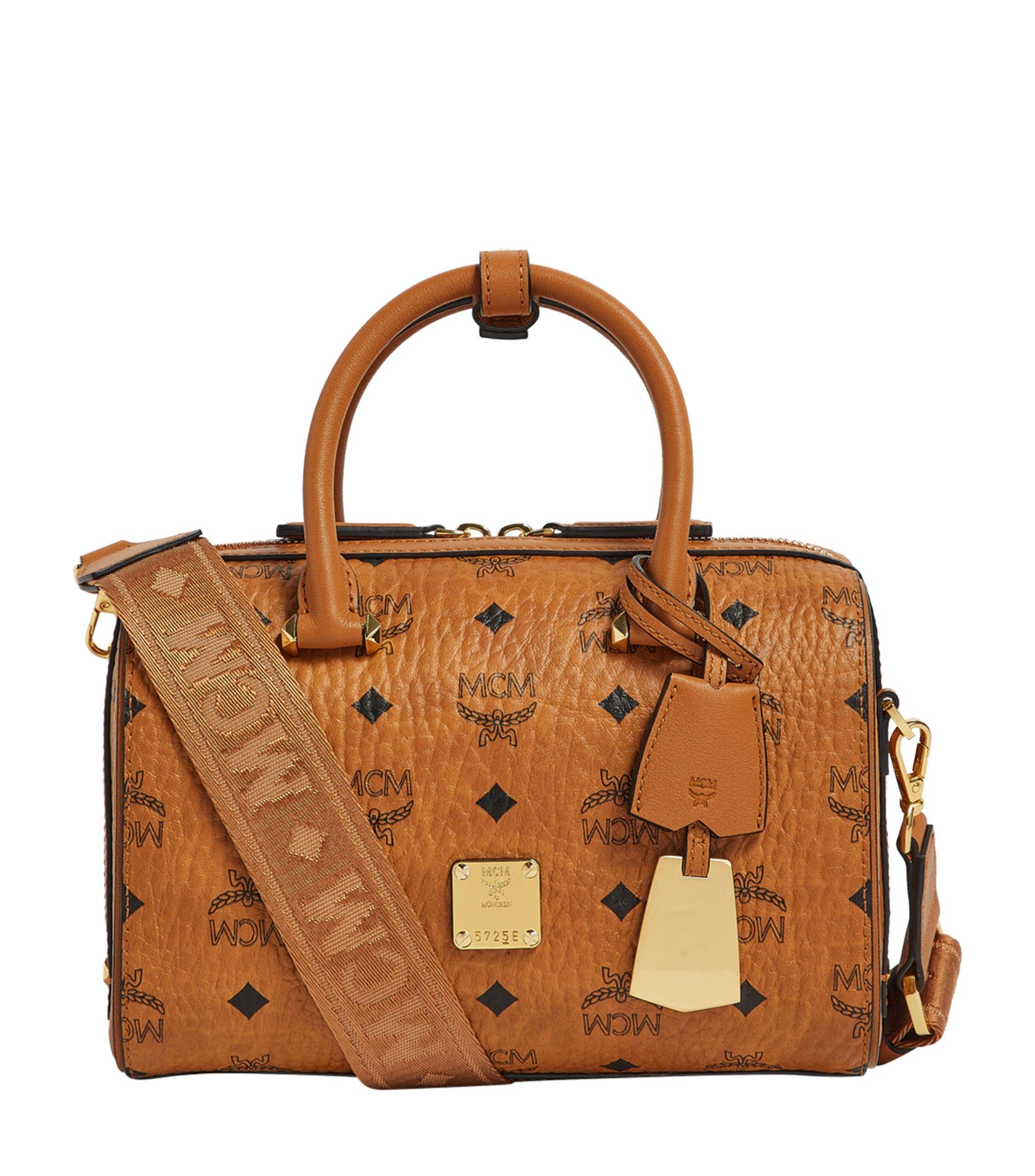 MCM Canvas Essential Boston Bag in Brown Lyst