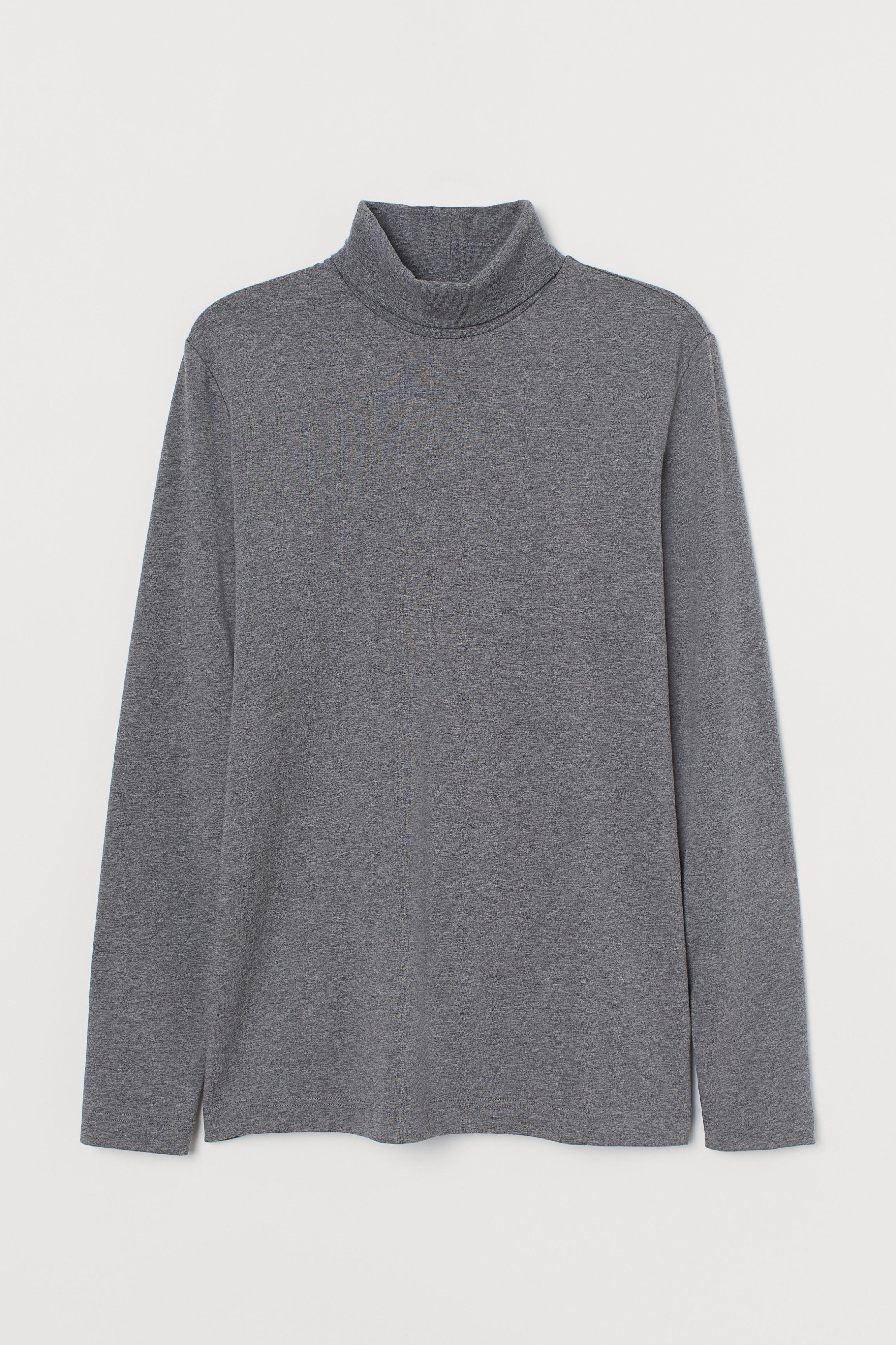 H&M Cotton Muscle Fit Turtleneck Shirt in Gray Melange