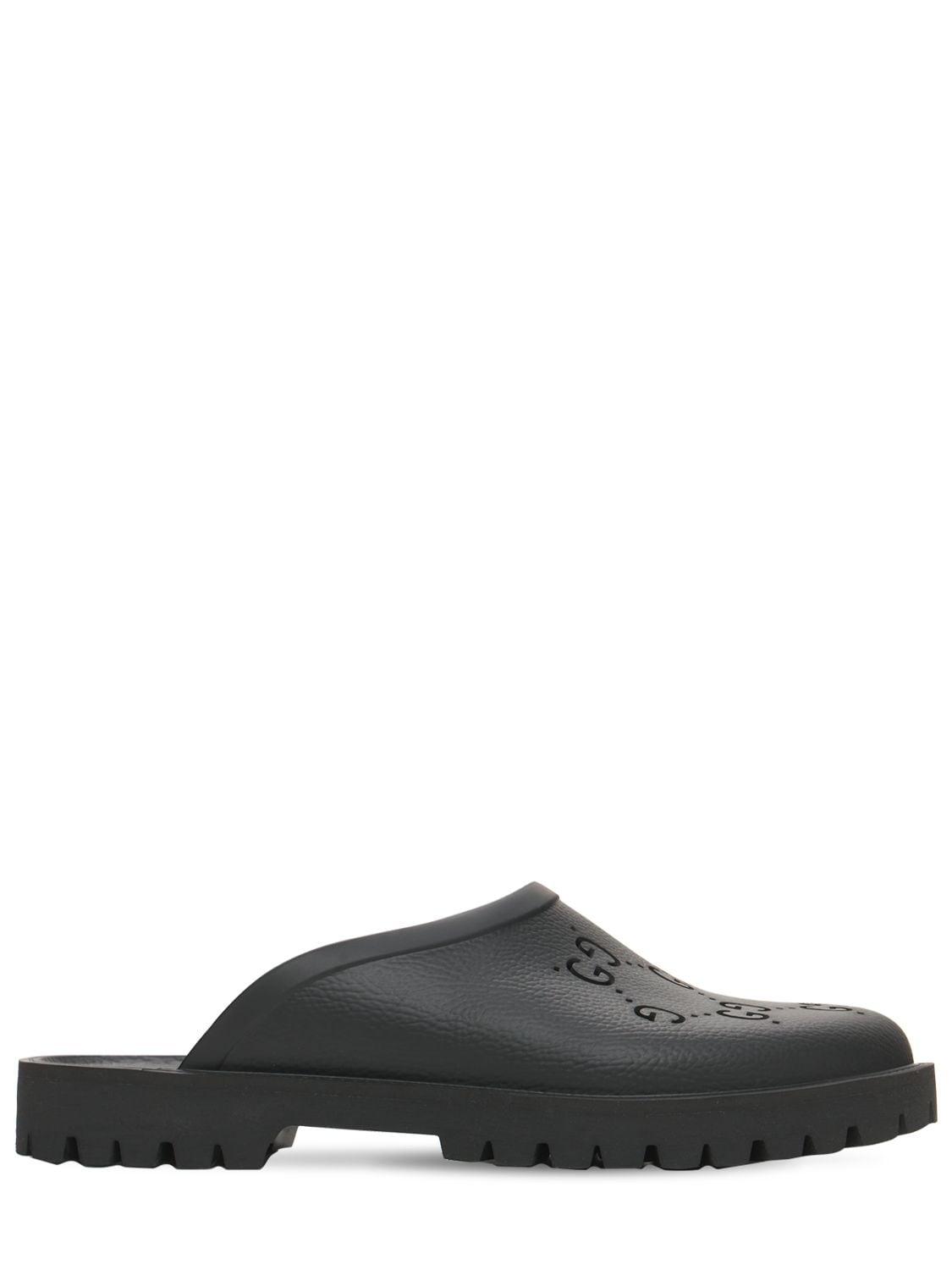 Gucci Elea Gg Rubber Slip On Sandals in Black for Men Lyst