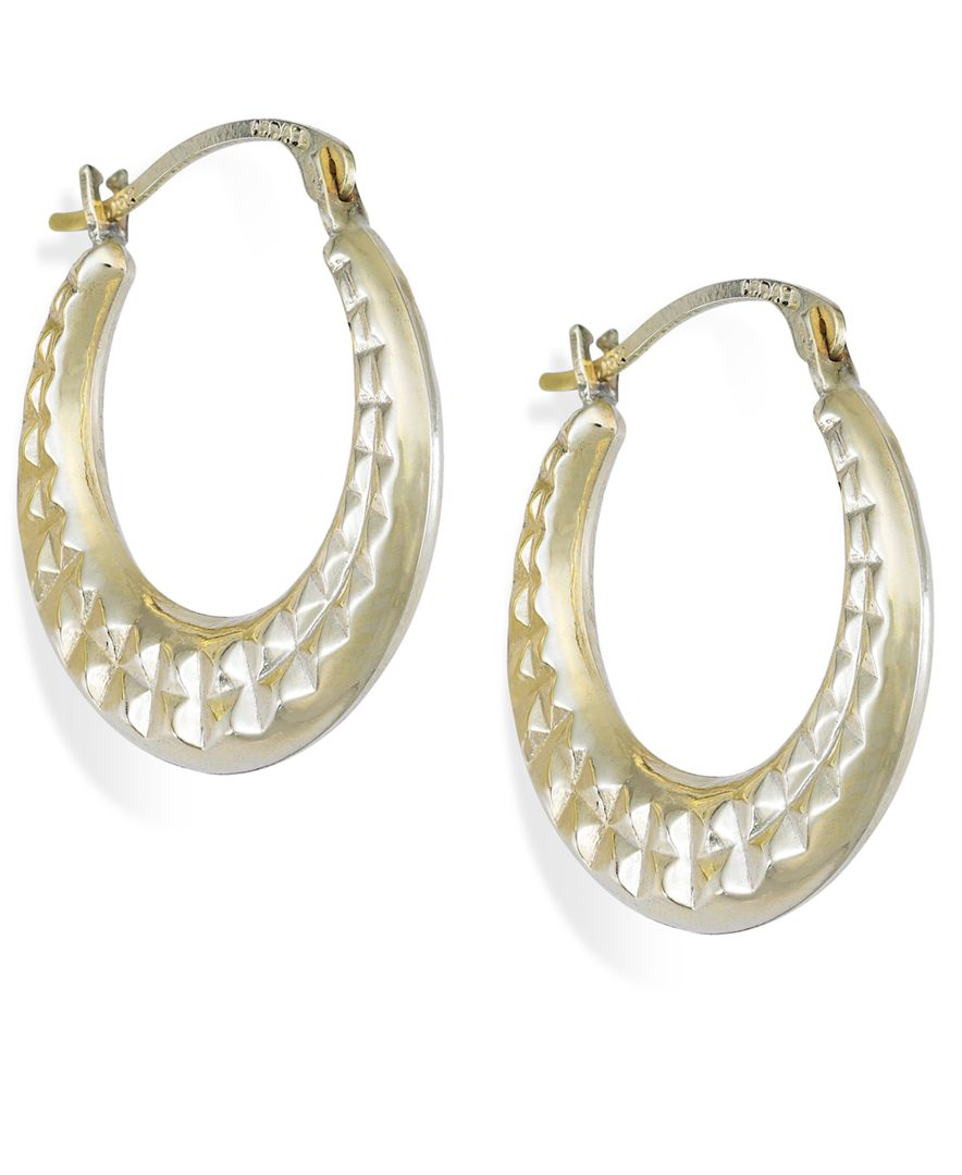 Macy's Diamondcut Hoop Earrings In 10k Gold, 15mm in Metallic Lyst