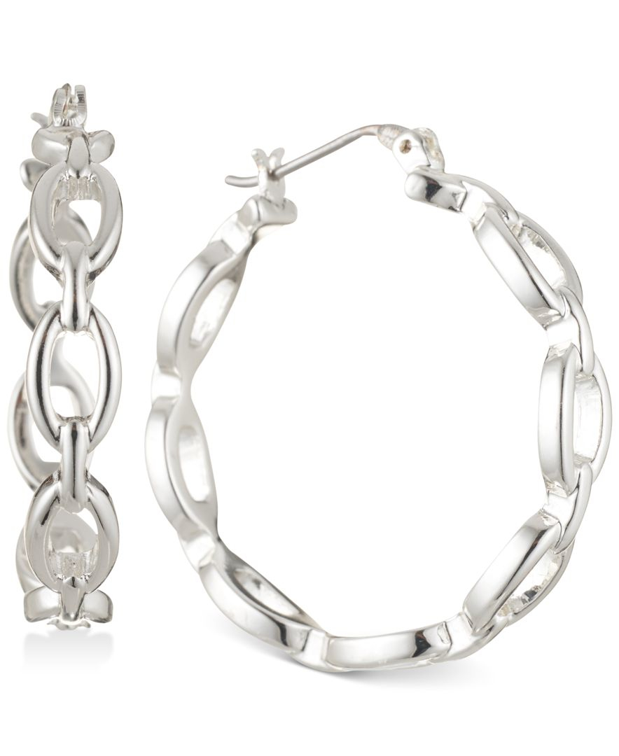Nine West Silvertone Chain Link Hoop Earrings in Metallic Lyst
