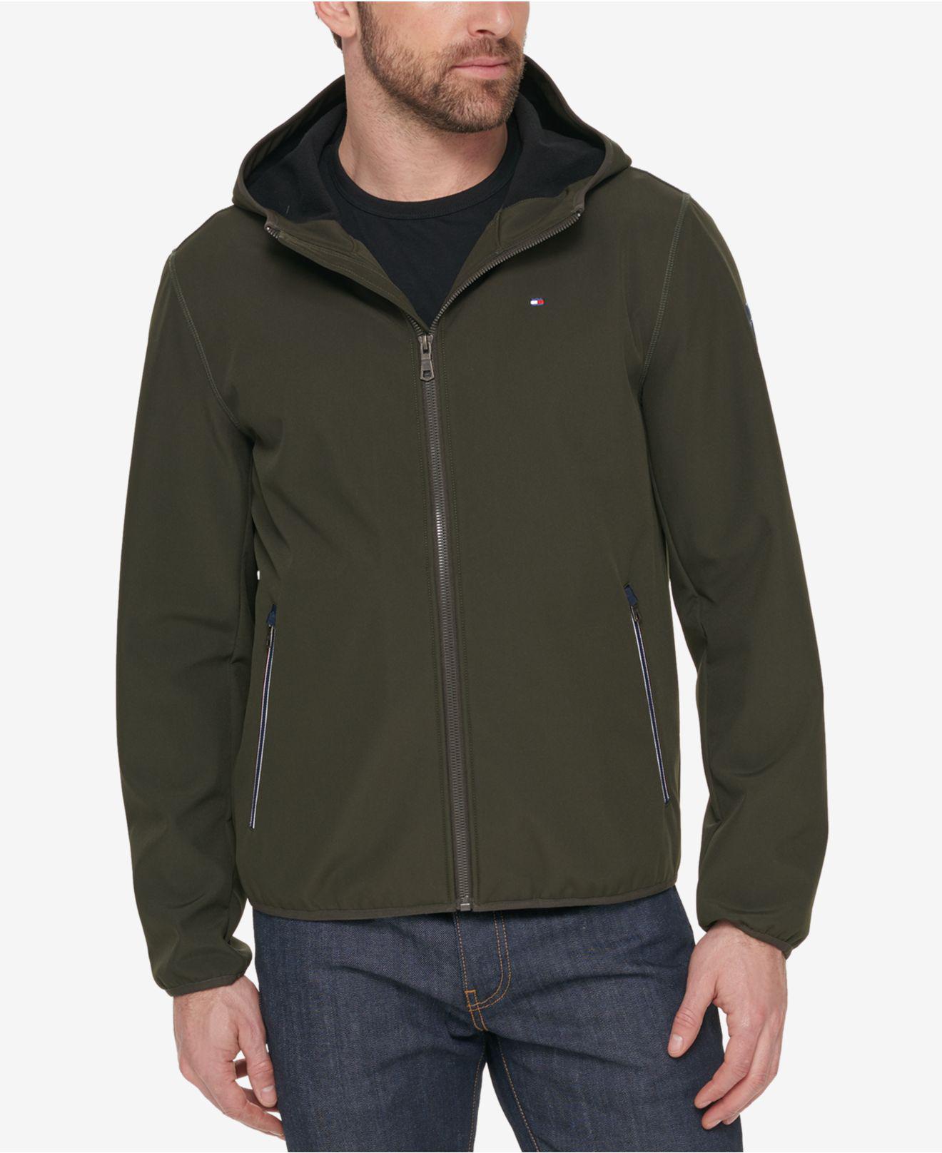 Tommy Hilfiger Fleece Men's Hooded Soft Shell Jacket in Olive (Green