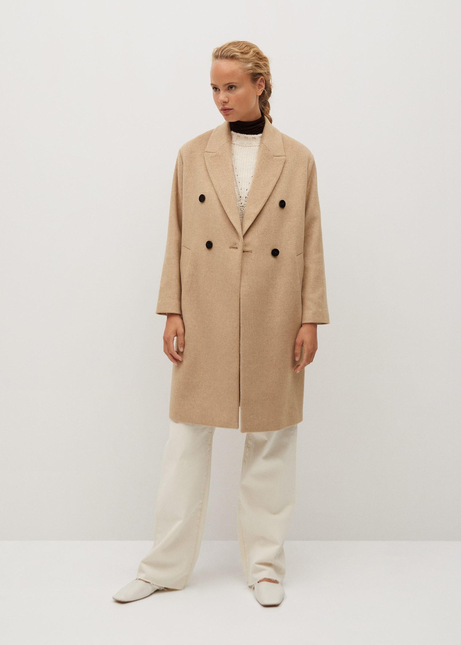 Mango Buttoned Wool Coat in Brown Lyst