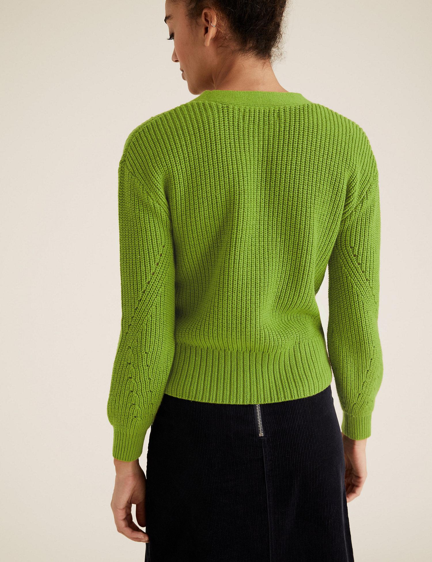 Marks & Spencer Cotton Ribbed Cardigan With Wool in Moss (Green) Lyst