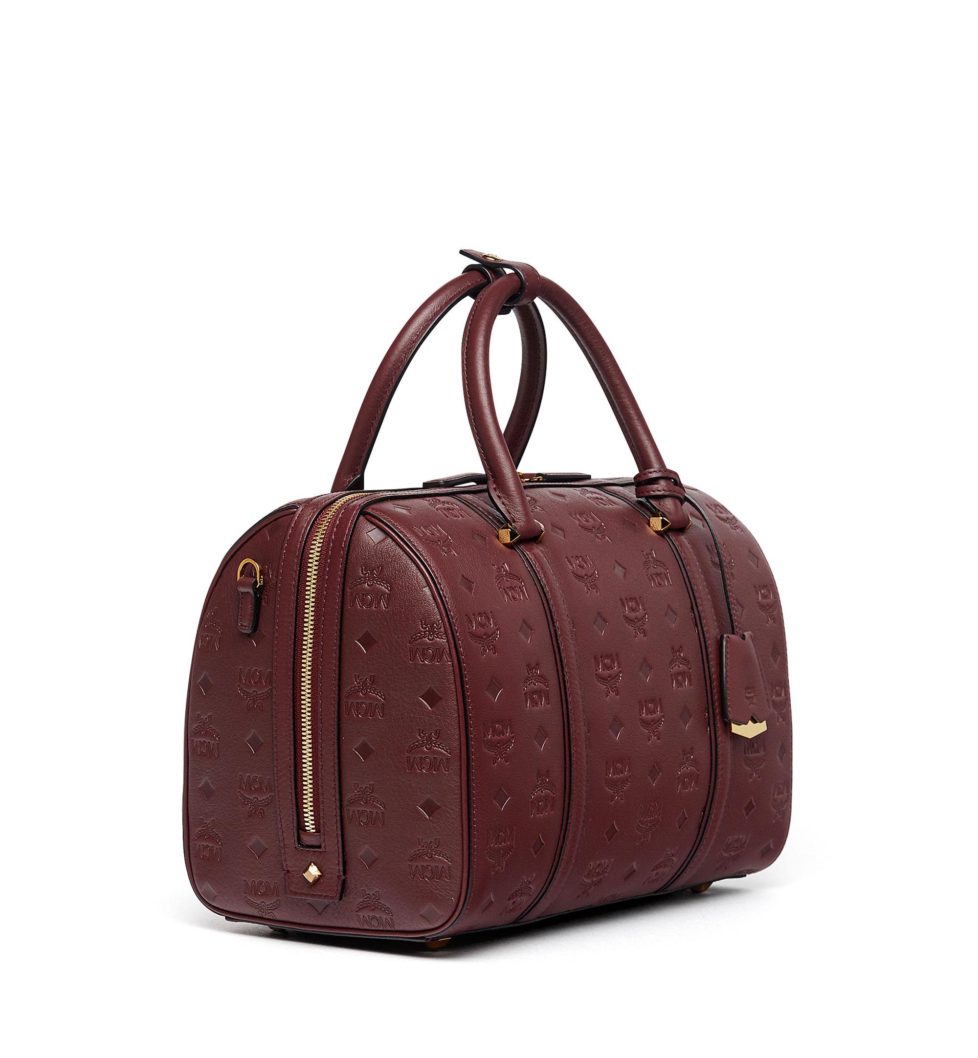 MCM Essential Boston Bag In Monogrammed Leather in Brown Lyst
