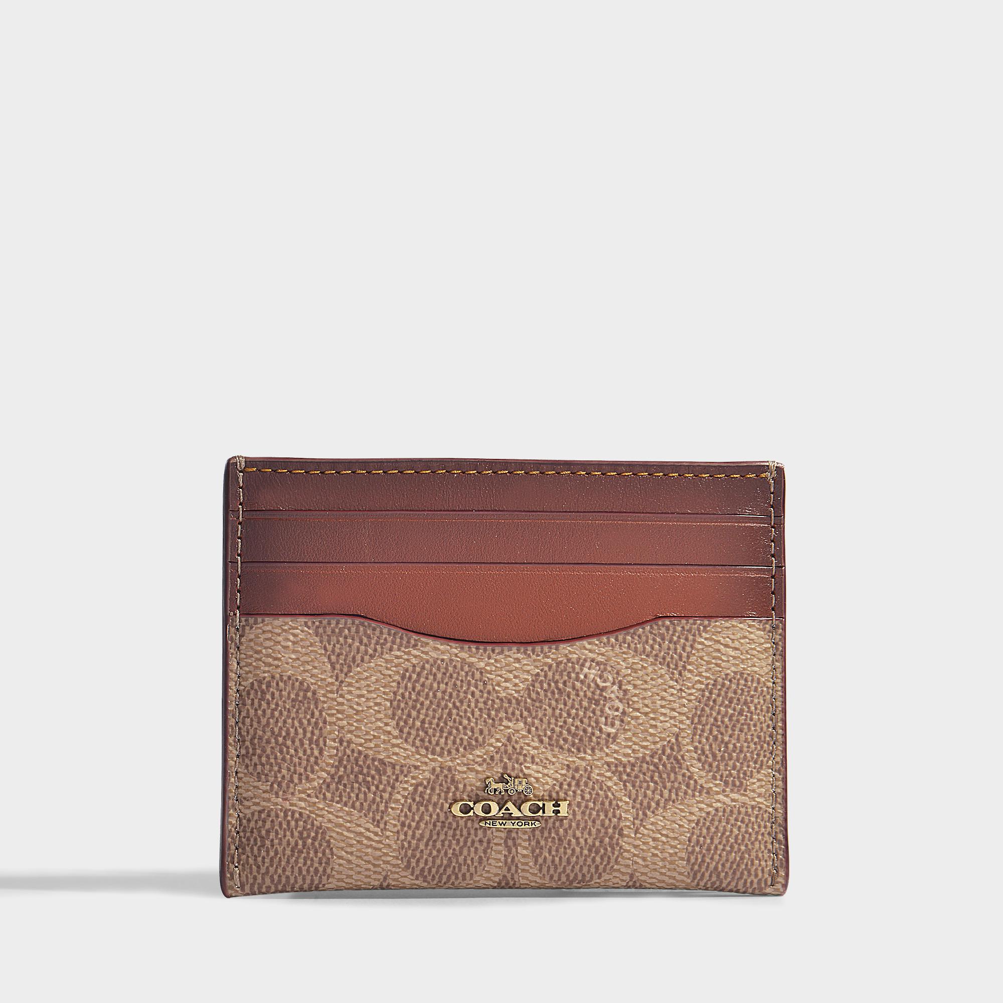 COACH Colorblock Signature Flat Card Case In Rust Brown Canvas Lyst