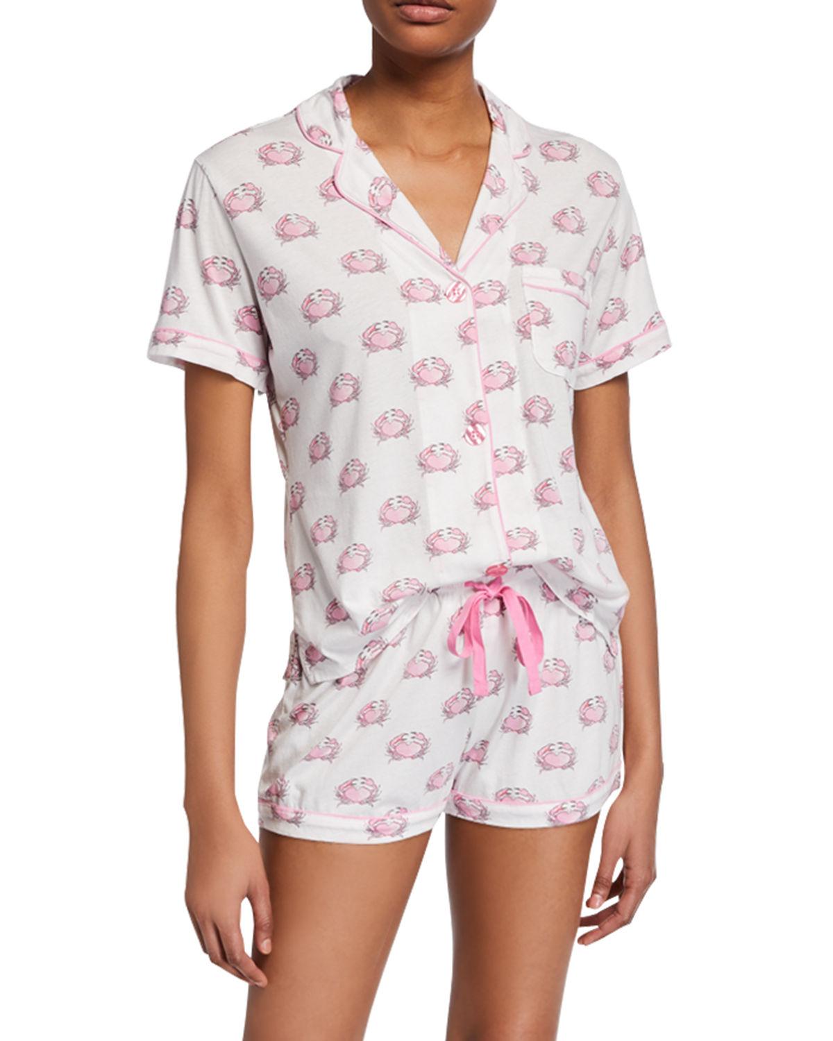 Pj Salvage Cotton Printed Twopiece Shorty Pajama Set in White Pattern