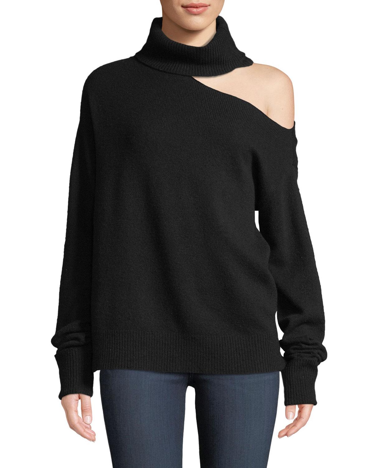 PAIGE Raundi Coldshoulder Turtleneck Woolblend Sweater in Black Lyst