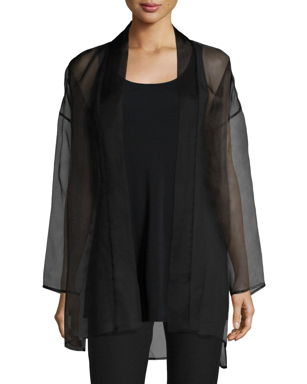 Eileen Fisher Long Washed Silk Organza Jacket in Bone (Black) Lyst