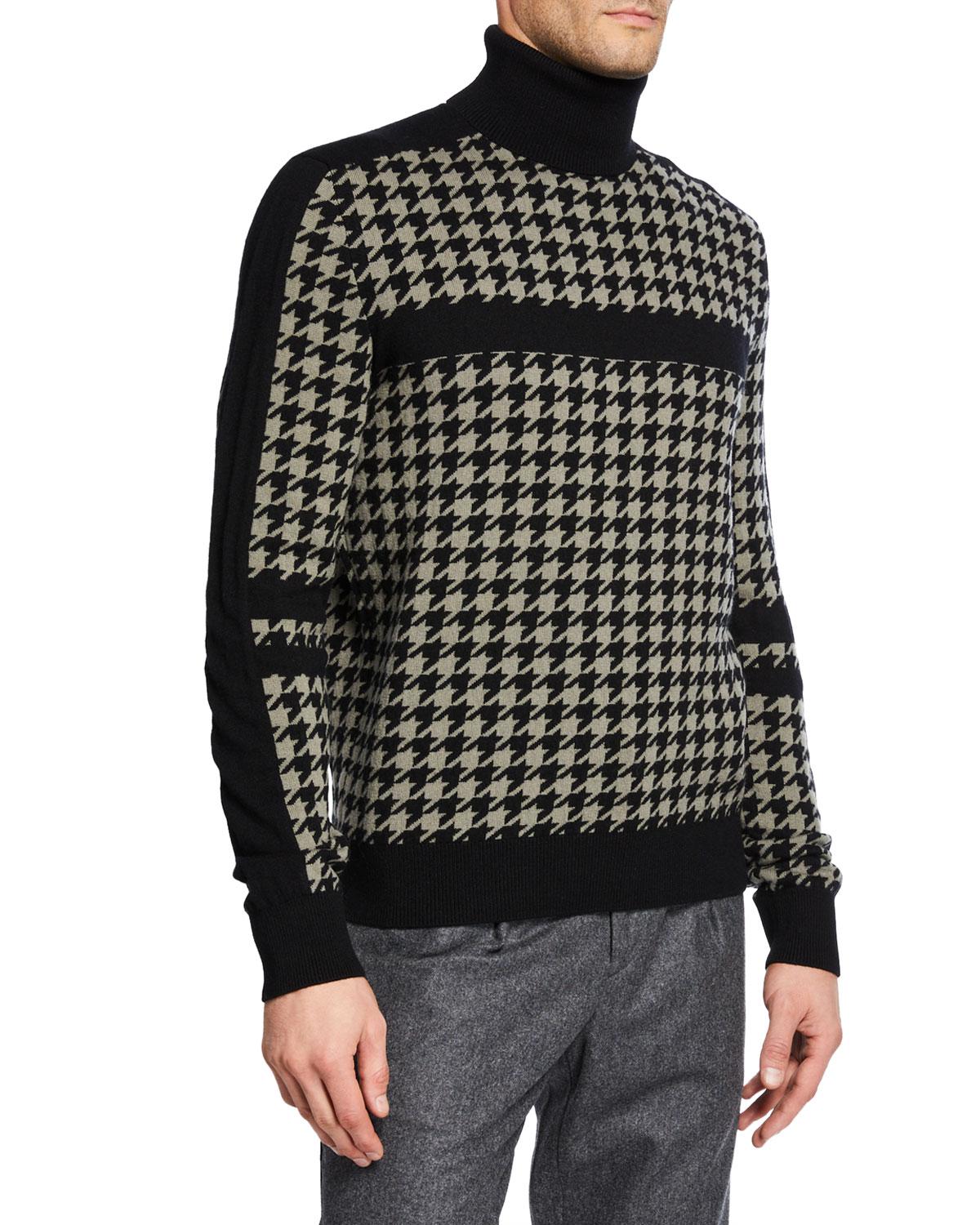 Stefano Ricci Mens Houndstooth Cashmere Turtleneck