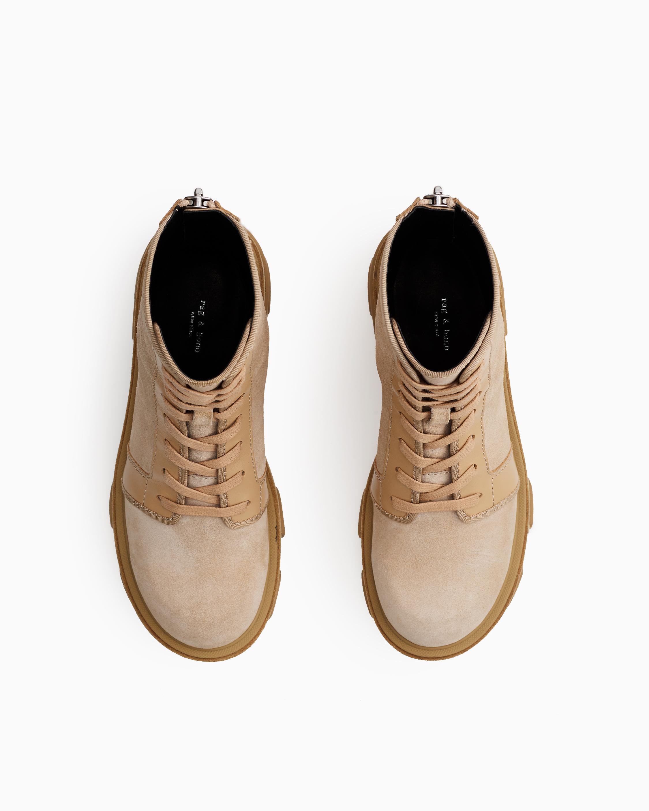 Rag & Bone Shaye Hiker Boot Suede Combat Laceup Boot in Stone Beige
