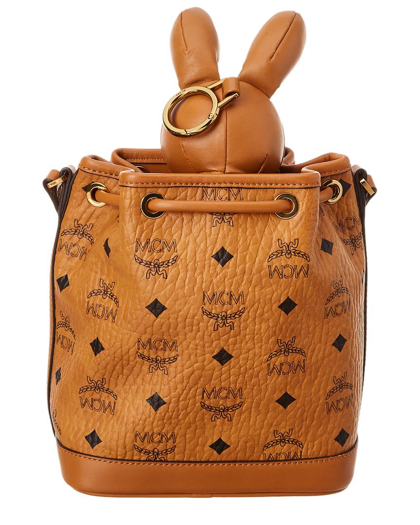 MCM Canvas Rabbit Visetos Drawstring Bucket Bag in Brown
