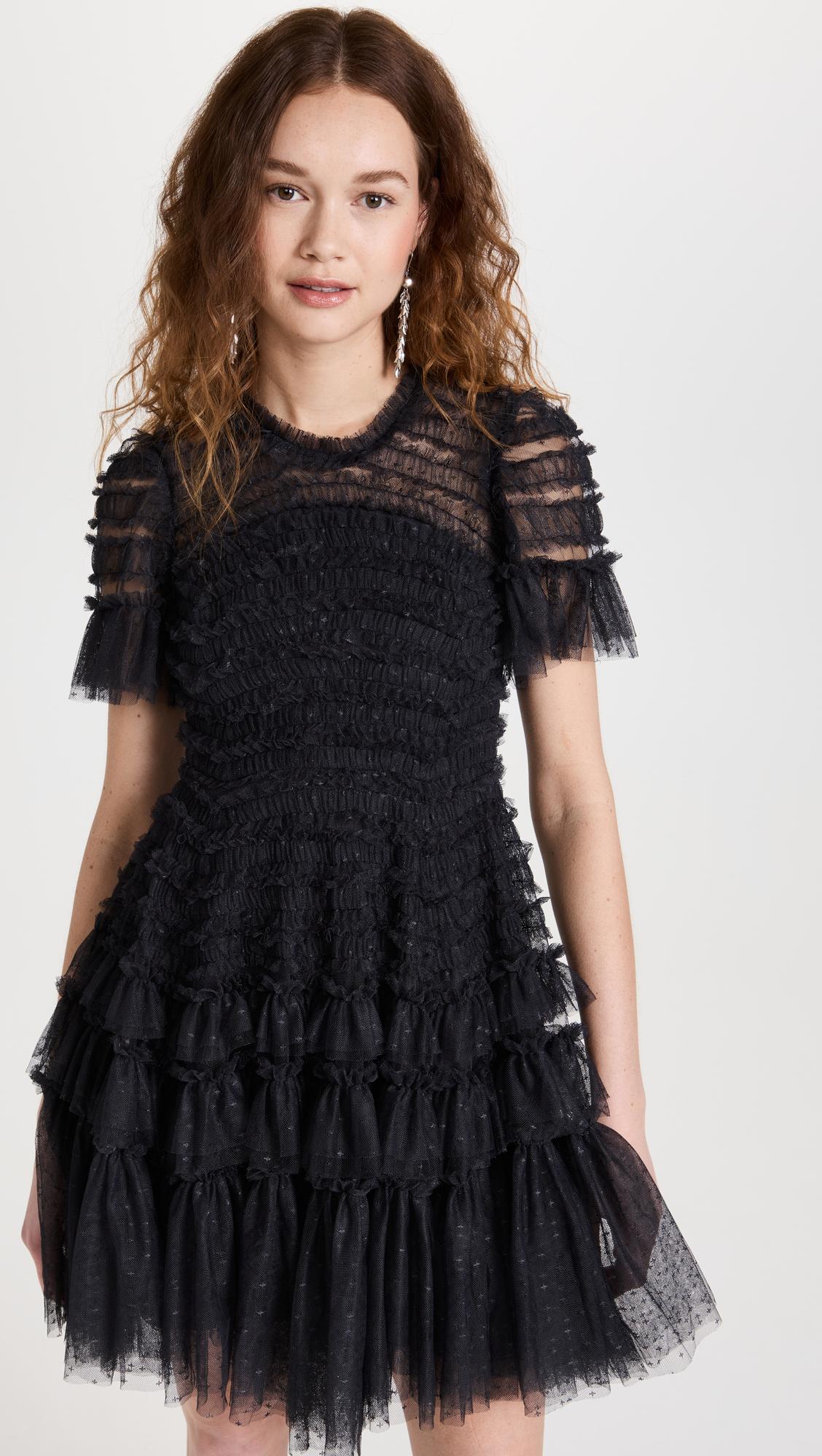 Needle & Thread Tulle Valentine Ruffle Micro Mini Dress in Graphite