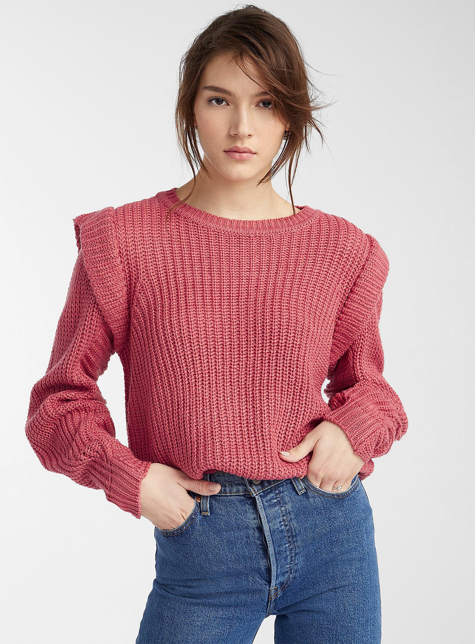 ONLY Ruffle Shoulder Ribbed Sweater in Pink Lyst
