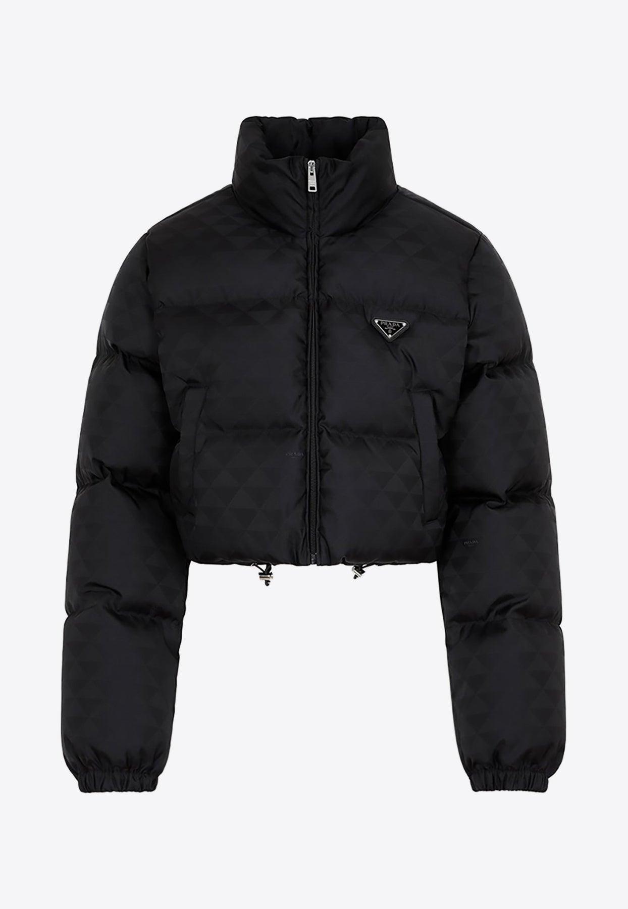 Prada Triangular Pattern Zipup Puffer Jacket in Black Lyst UK