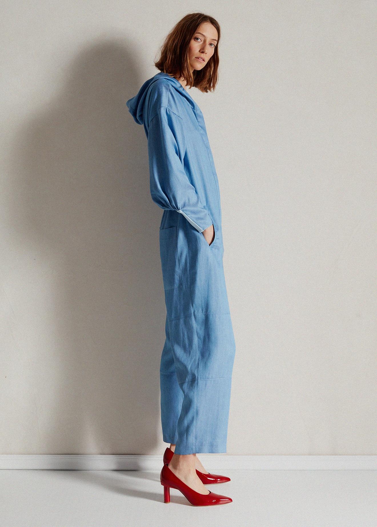 Tibi Cotton Chambray Hoodie Jumpsuit in Light Denim (Blue) Lyst