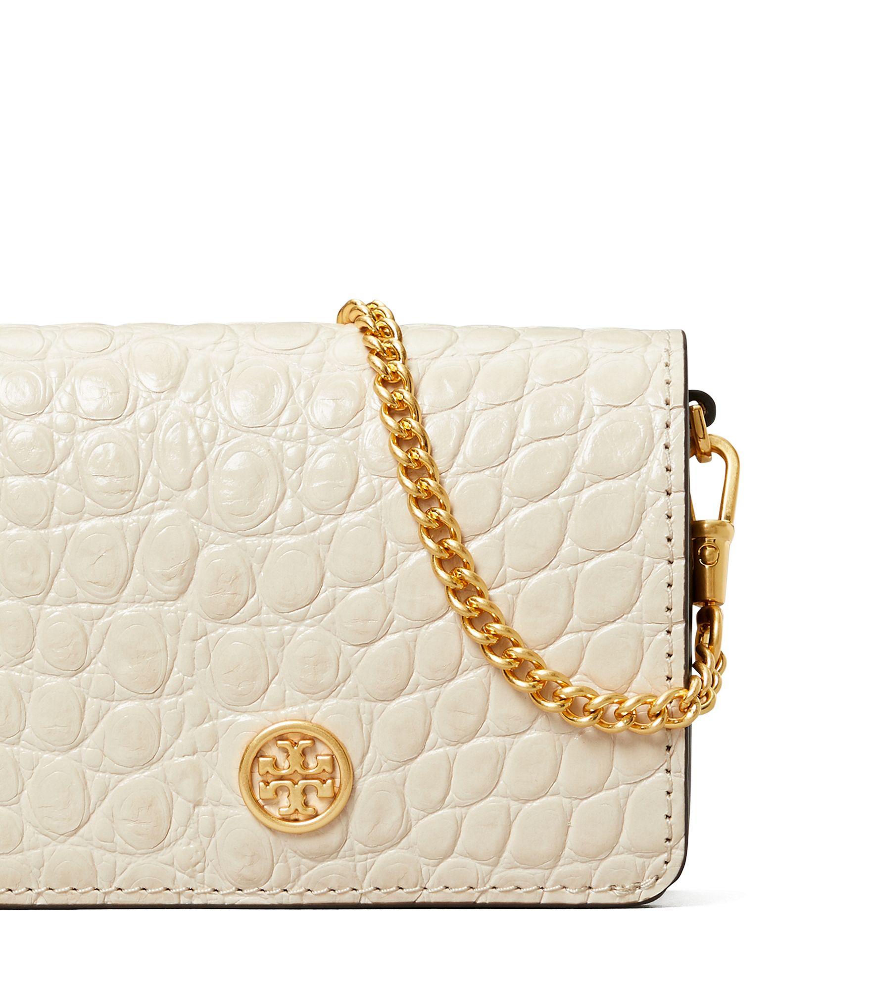 Tory Burch Leather Walker Embossed Nano Chain Wallet Lyst
