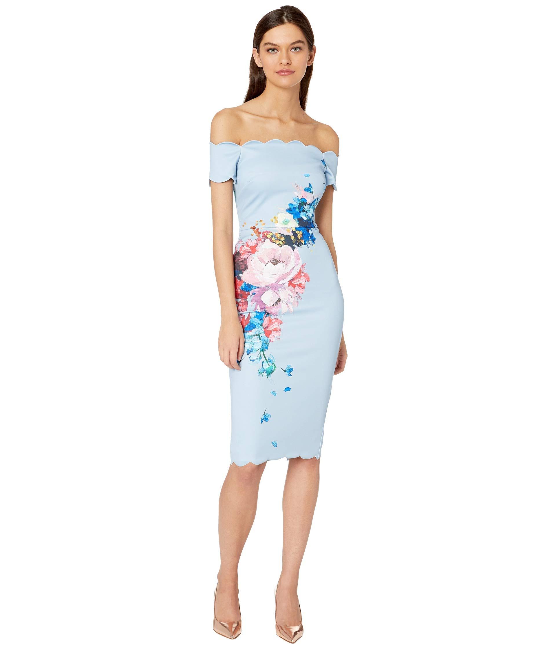 Ted Baker Synthetic Raspberry Ripple Bardot Floral Offtheshoulder Shortsleeve Scallop Dress