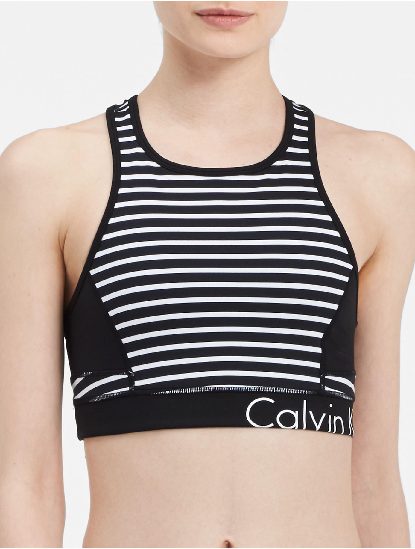 Lyst Calvin Klein Performance Striped Racerback Keyhole Sports Bra in
