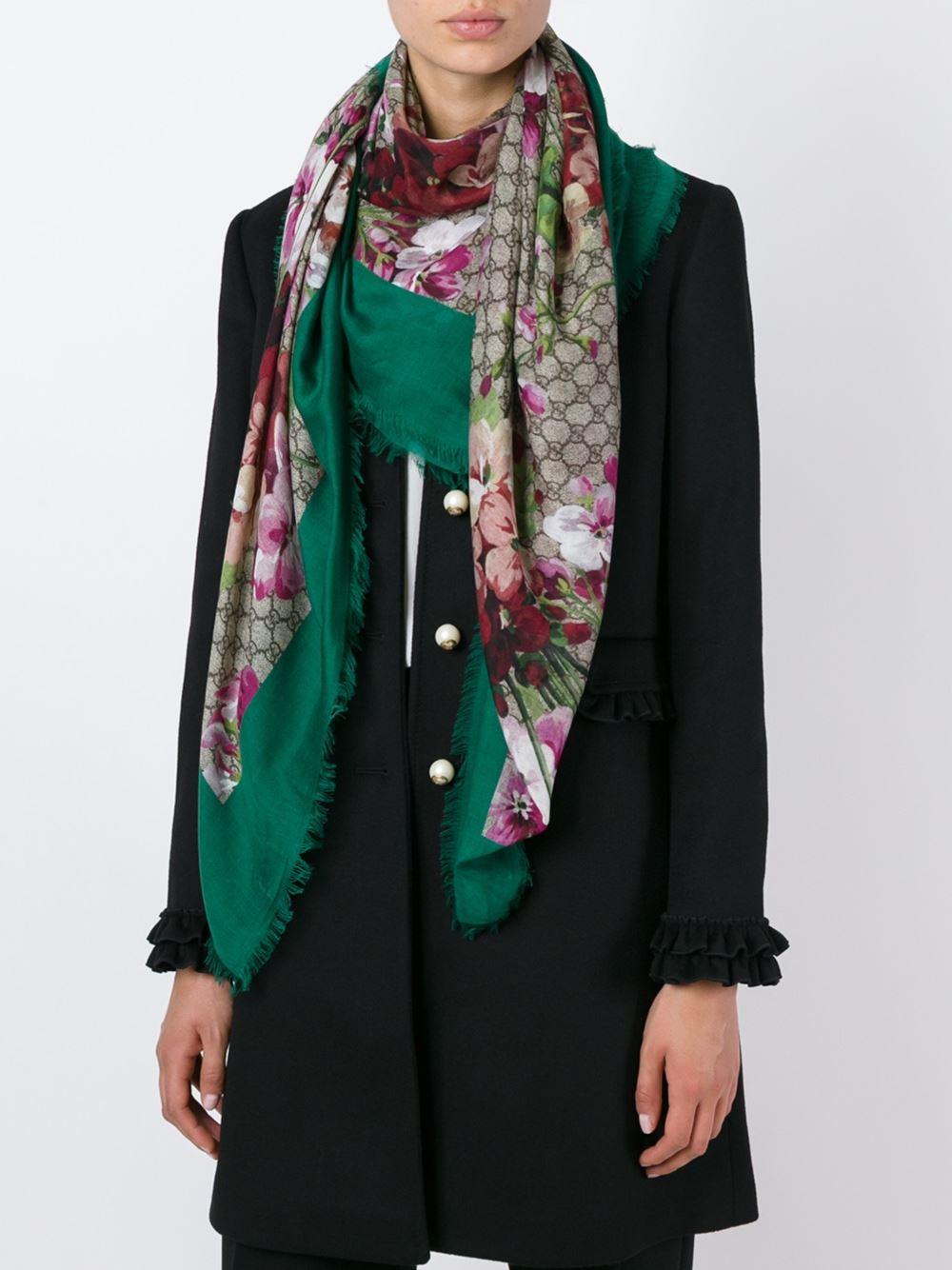 Lyst Gucci 'gg Blooms' Scarf in Green
