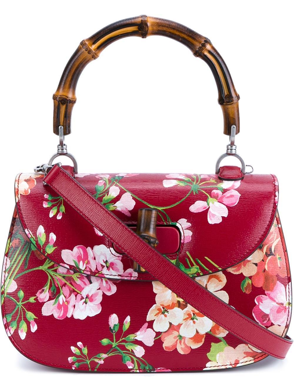 Lyst Gucci Floral Print Shoulder Bag in Red