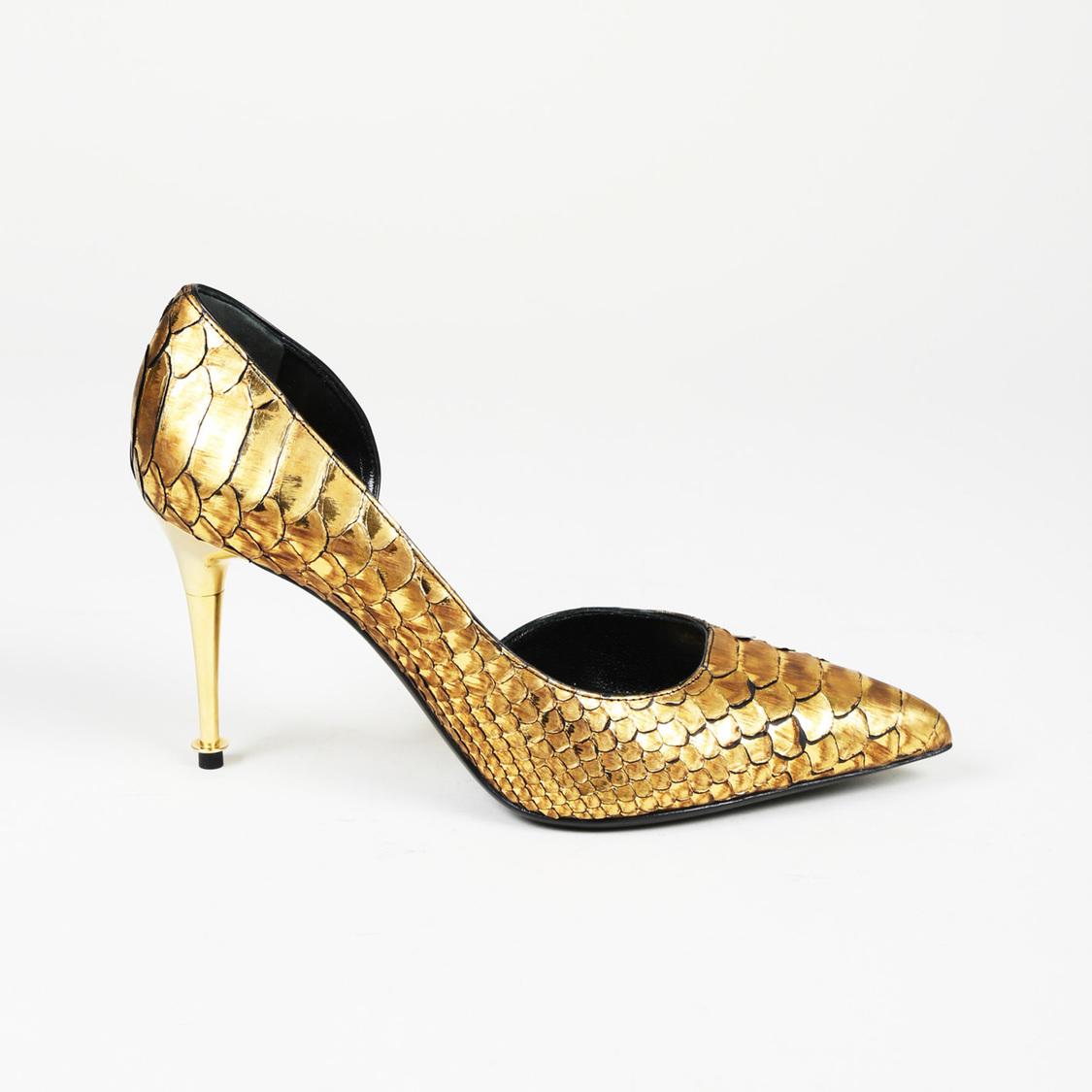 Lyst Tom Ford Metallic Gold Python Pointed Toe High Heel Pumps in