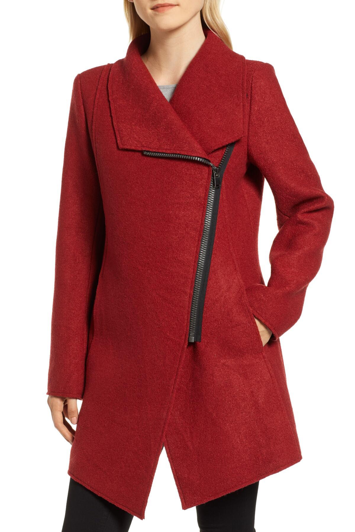Halogen (r) Asymmetrical Zip Boiled Wool Blend Coat (regular & Petite
