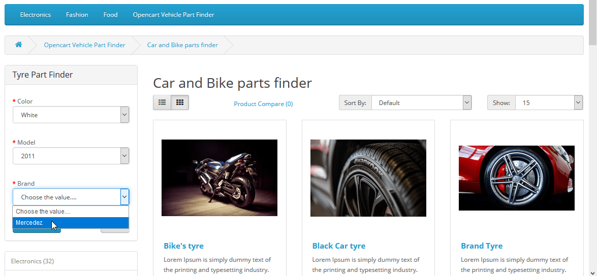 Opencart Car Parts Finder Vehicle Make Model Year Extension