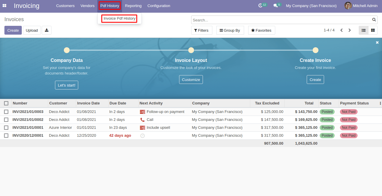 Odoo Bulk Invoice PDF Generation Odoo Invoice PDF History