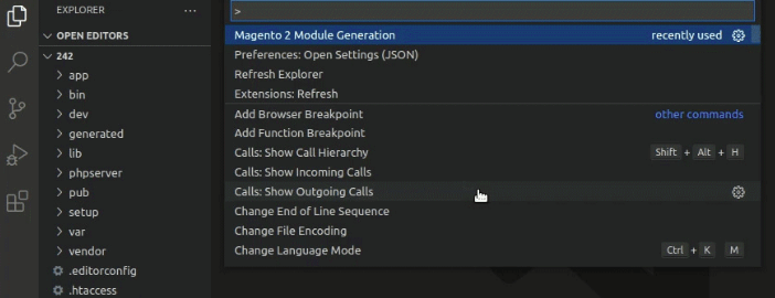 Magento 2 Visual Studio code plugin Module Creator Autosuggest Support