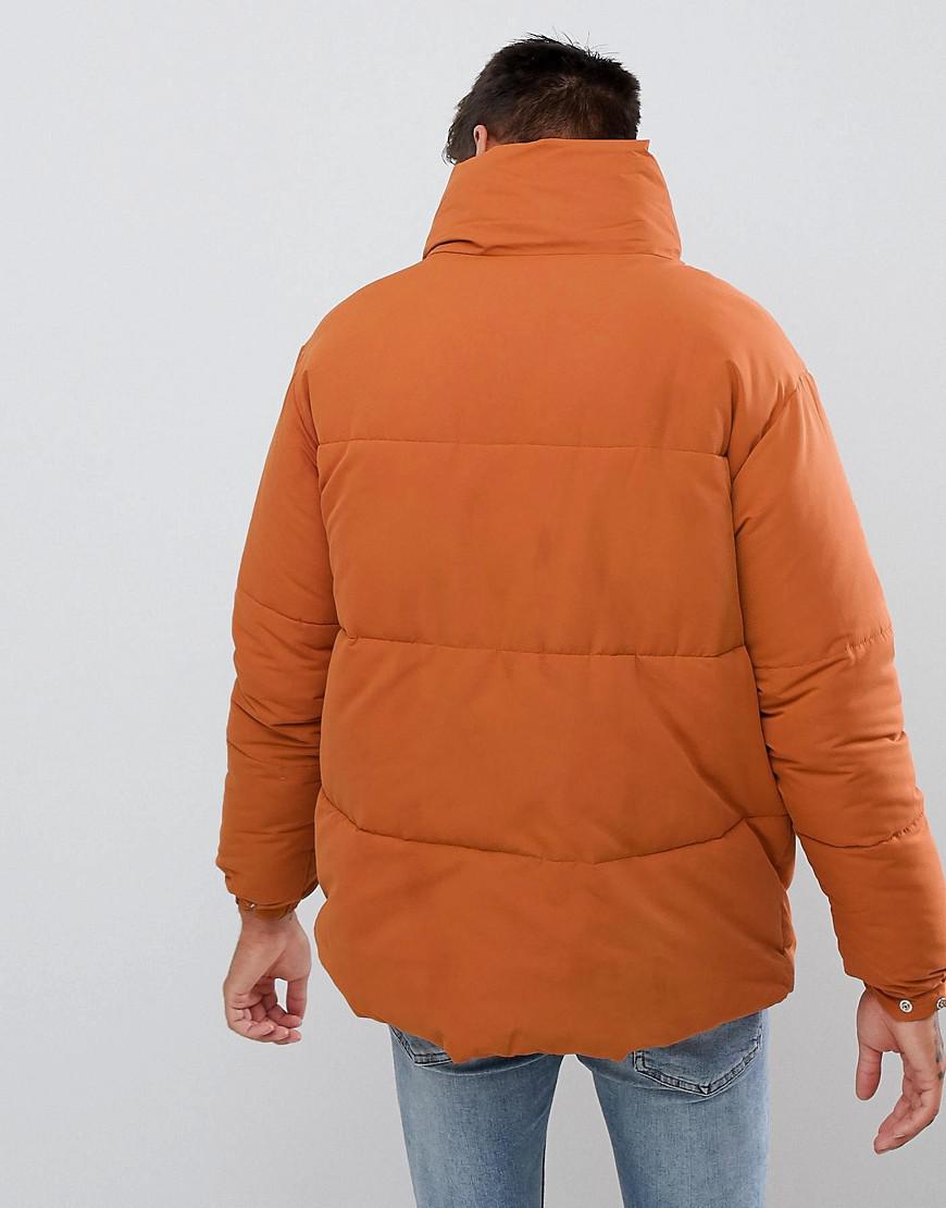 Lyst Pull&Bear Puffer Jacket In Orange in Orange for Men