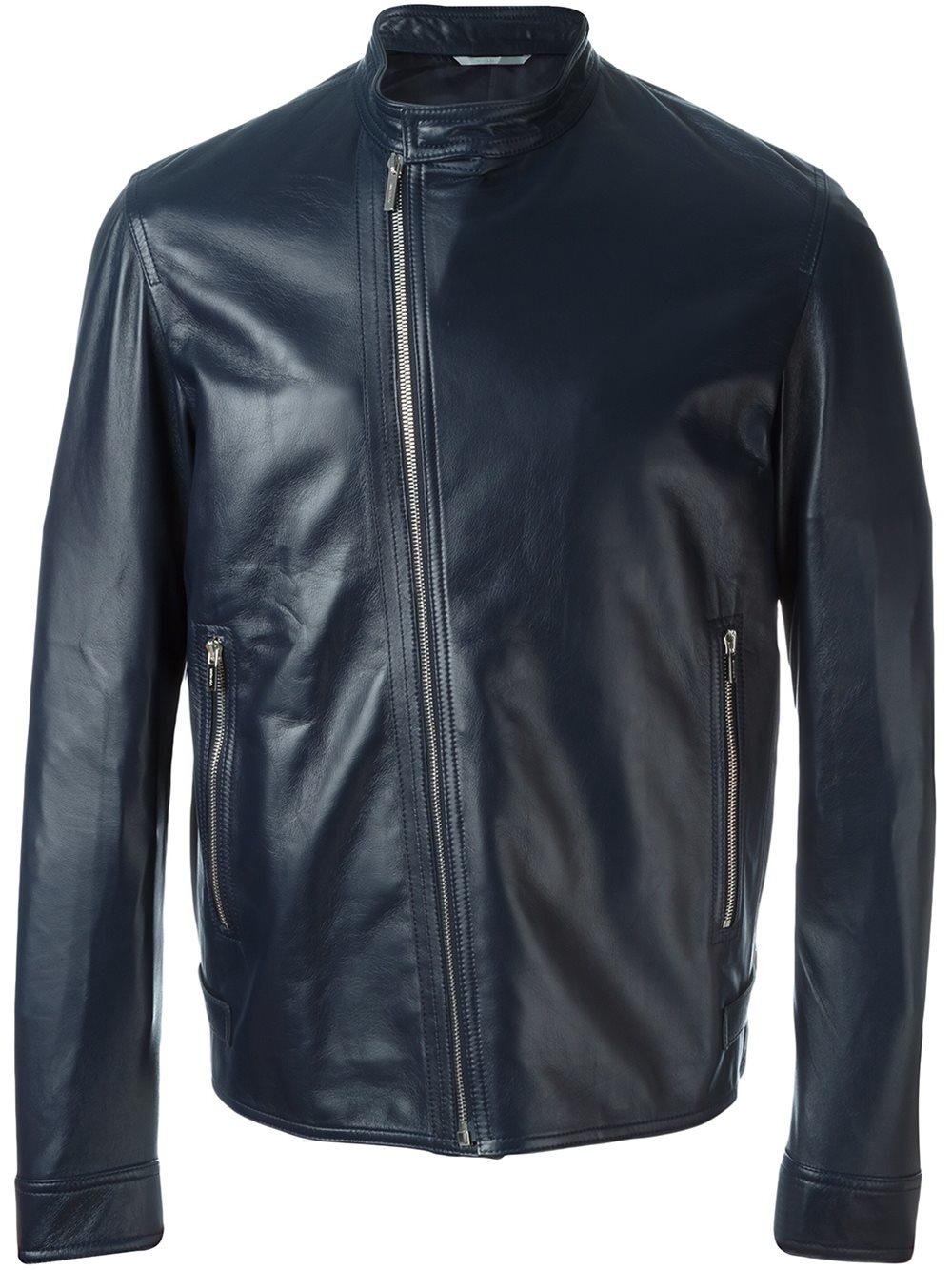 Lyst Dior Homme Zipped Leather Jacket in Blue for Men