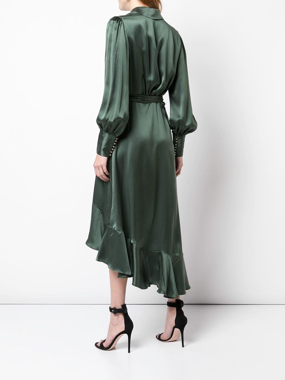 Zimmermann Silk Ruffled Wrap Dress in Green Lyst
