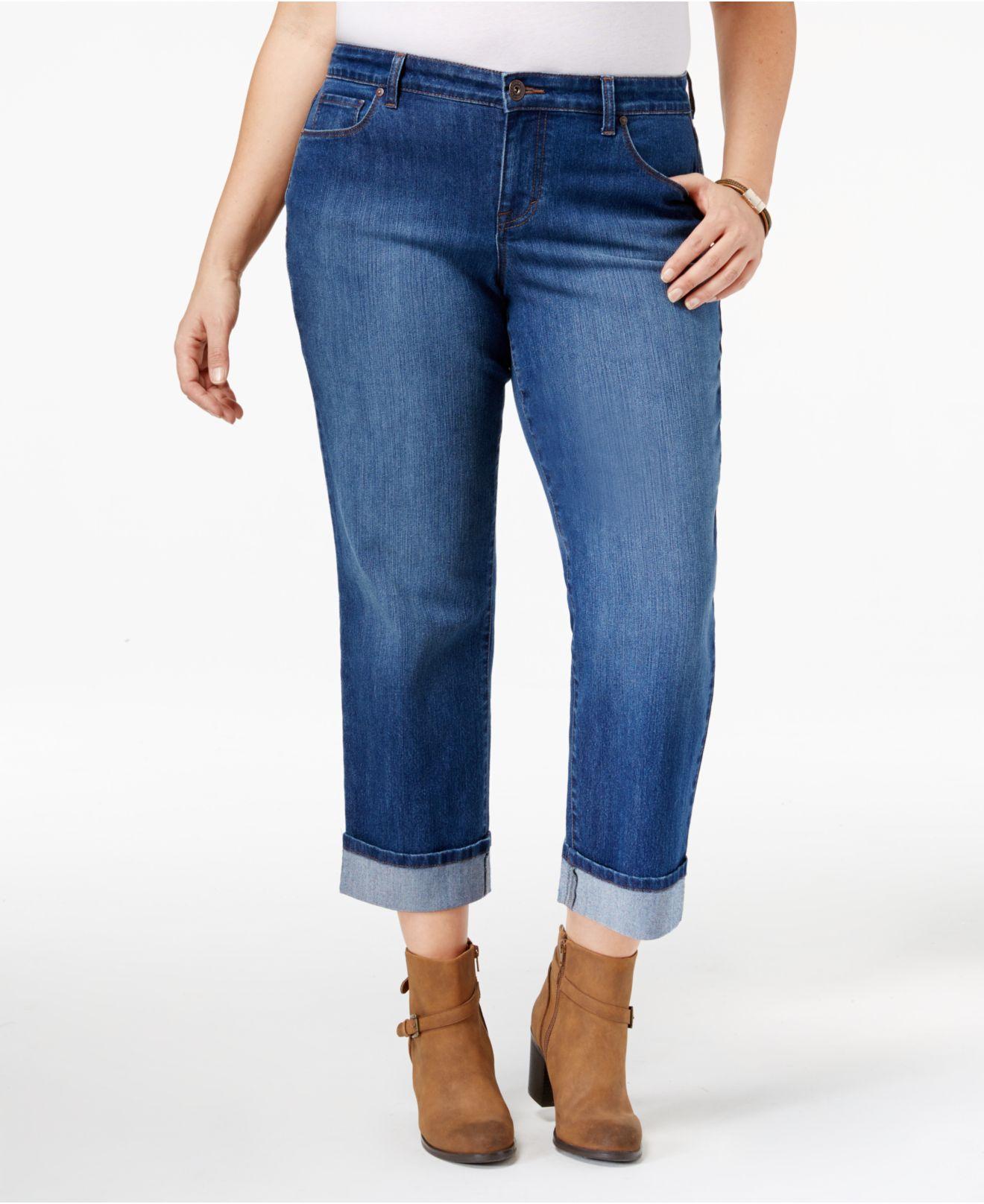 Lyst Style & Co. Plus Size Riverside Wash Cuffed Capri Jeans in Blue