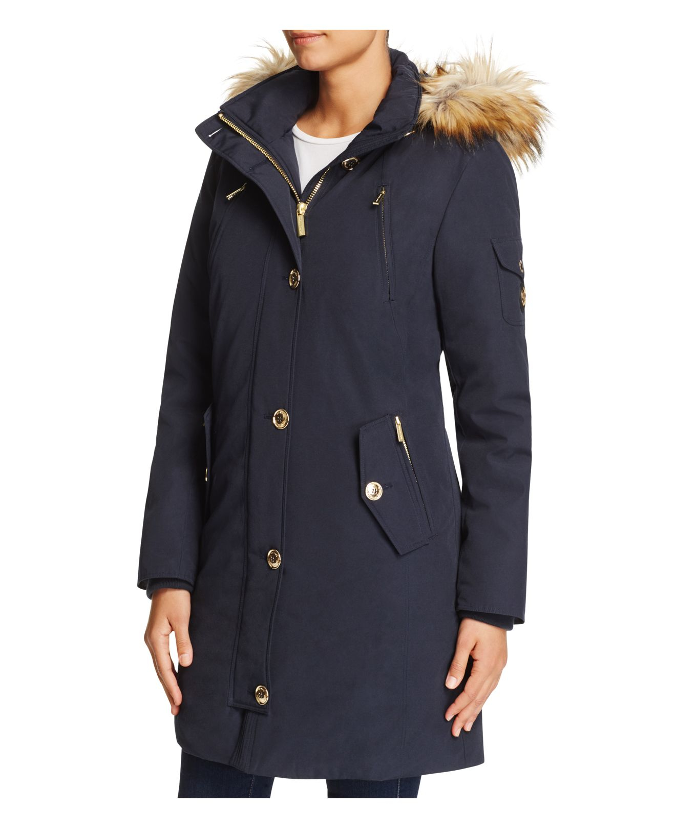 Michael michael kors Fur Trim Parka in Blue (Navy) Lyst