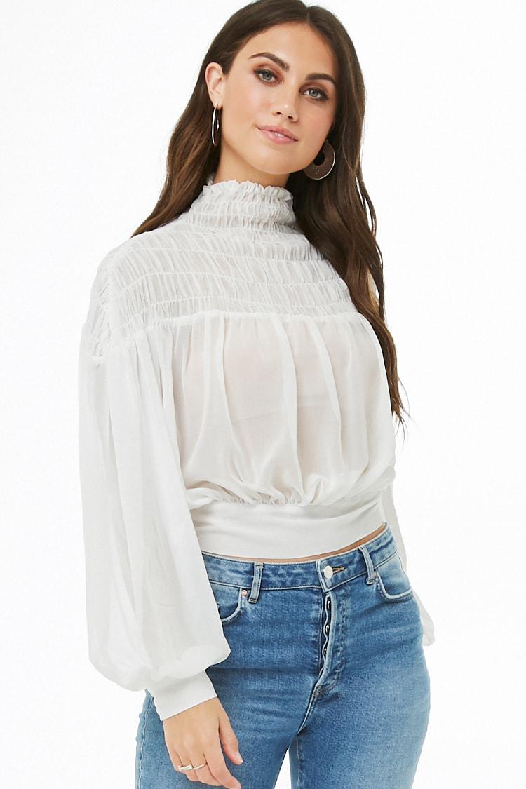 Lyst Forever 21 Semisheer Ruffled Turtleneck Top in White