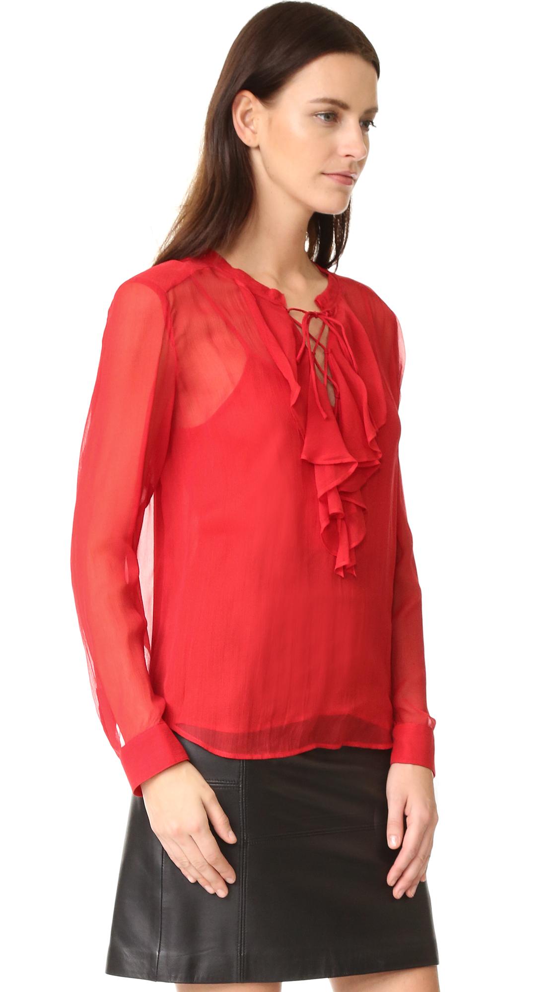 Lyst The Kooples Ruffle Front Blouse in Red