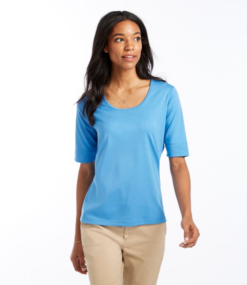 Women's Pima Cotton Tee, ElbowSleeve Scoopneck