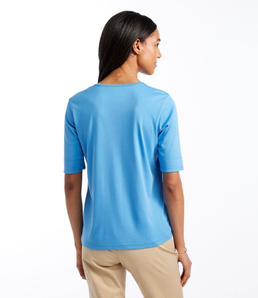 Women's Pima Cotton Tee, ElbowSleeve Scoopneck