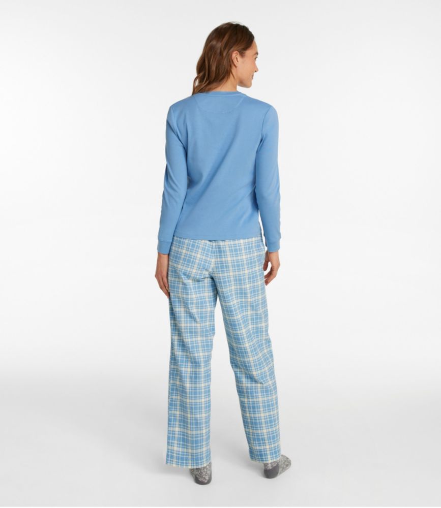 LL Bean Women's Pajama Set 2 Piece Set Cozy Large Blue Pants Shirt 100