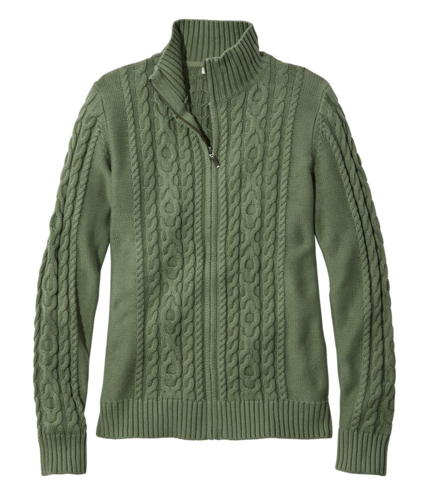 Women's Double L MixedCable Sweater, ZipFront Cardigan Sweaters at L.L.Bean