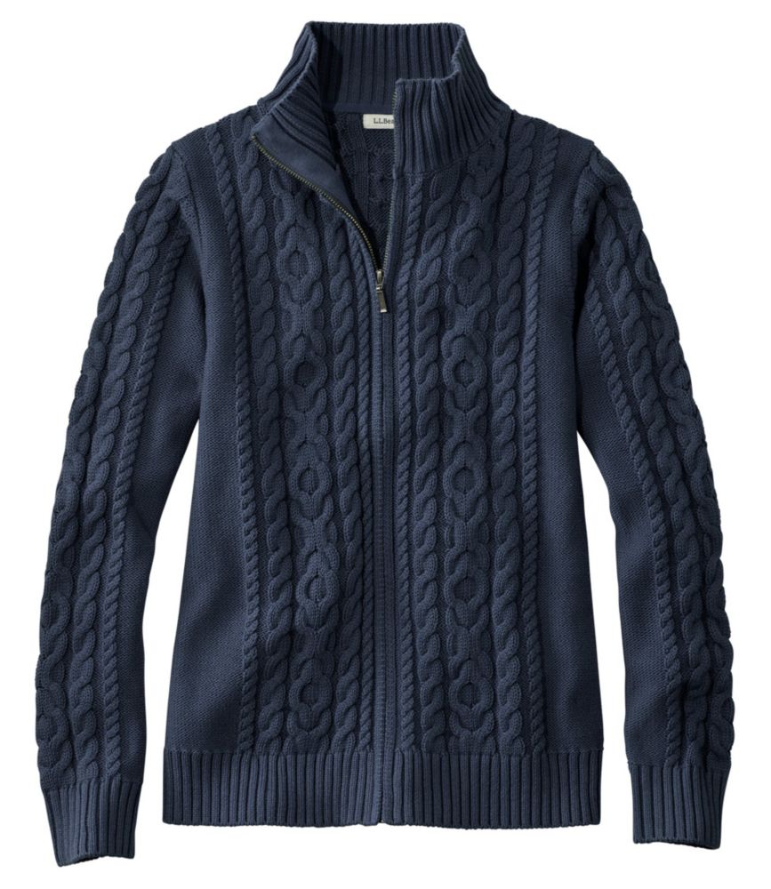 Women's Double L MixedCable Sweater, ZipFront Cardigan